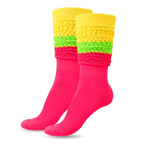 Neon Slouch Socks,80s 90s outfits for women Soft Extra Long Scrunch Knee High Leg Warmers, Perfect for Party
