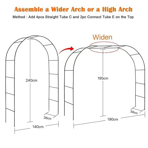 Mr. Ton Metal Garden Arch, Black Garden Arbor Pergola for Indoor Outdoor Lawn Garden Various Climbing Plants, 240Hx 140 W, Black - Image 3
