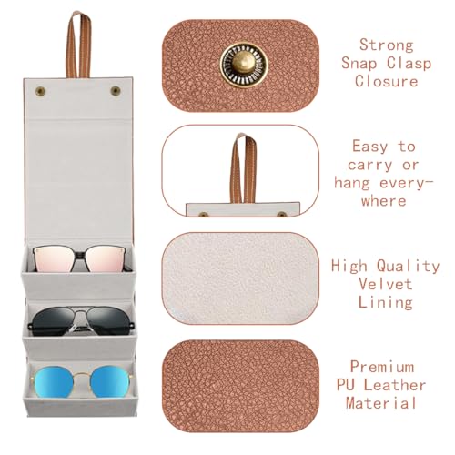 Image of 3 Slots Sunglasses Travel Case,Portable Multiple Glasses Case,Foldable Eyeglasses Case,Suitable for men, women and girls who carry multiple pairs of glasses