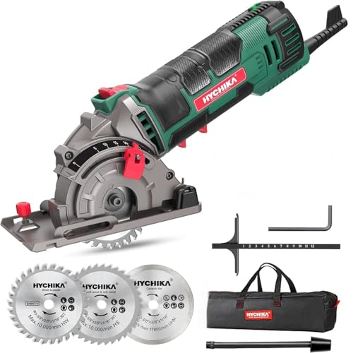 HYCHIKA Mini Circular Saw, Compact with 3 Blades...