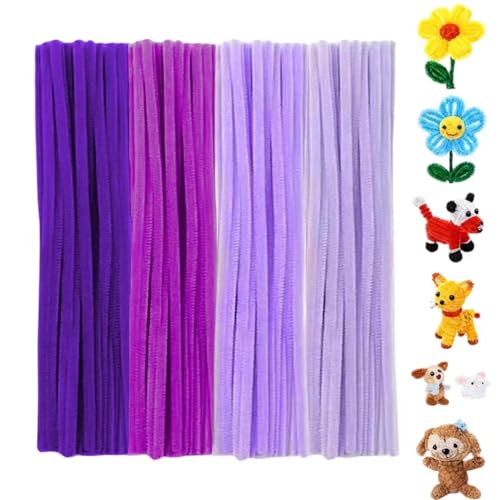 手芸モールセット 6mm カラーモール 約120本多色 - モールフラワー リース用 針金ワイヤー DIY工作 造花 材料 子供 アート (パープル系ミックス)