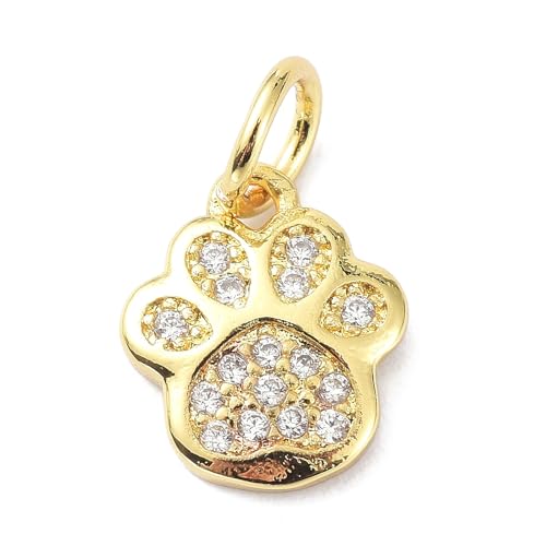 Stiesy Paw Print Charms, 10Pcs Brass Micro Pave Cubic Zirconia Animal Footprint Pendants, Real 18K Gold Plated Charms for Pet Memorial Jewelry, Dog Cat Lover Present, ID Bracelet Pendant