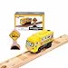 Motorized School Bus for Wooden Track - Yellow Schoolbus Themed Battery Operated - Includes Wooden Bus Stop Sign - Electric Powered Engine Toy for Wood Track for Kids