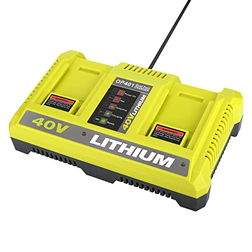 Taingwei 40v Dual Channel Charger for Ryobi, OP401 40v Lithium Battery Charger for OP4015 OP4026 OP4026A OP4030 OP4040 OP4050 OP4050A OP4060 OP40261 OP40301 OP40401 OP40501 OP40601 Li-ion Battery