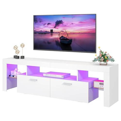 La Mejor Selección de Panel de Tv - los más vendidos. 45 CAREEPD Mueble para TV de 75 Pulgadas con Luz LED, Mueble TV Moderno con Cajones y Armarios, Diseño Minimalista - Centro de Entretenimiento para Sala o Recámara (Blanco)