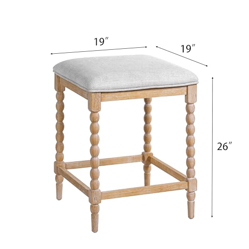Butacos de altura para barra Merax, juego de 4 unidades, 26 pulgadas, con cojín acolchado, sin respaldo, estructura de madera sólida de acacia, para isla de cocina y comedor, color natural miniatura 2