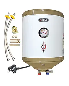 ACTIVA 15 ltr Storage 2 Kva Special Anti Rust Coating .7MM Pure Stainless Steel Tank Geyser with Temperature Meter Abs Top Bottom Ivory with Free Installation Kit and adjustable outer thermostat 5 years warranty (15 LTR)