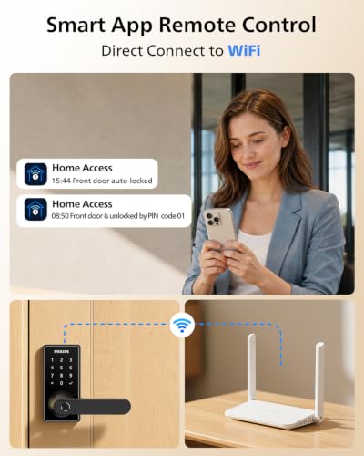 Philips Upgraded Wi-Fi Smart Lock with Handle, Keyless Entry Door Lock, Smart Door Knob, Fingerprint Unlock, App Remote Control, Auto-Lock, Keypad Deadbolt with Lever for Bedrooms, Office, Front Door - image 4