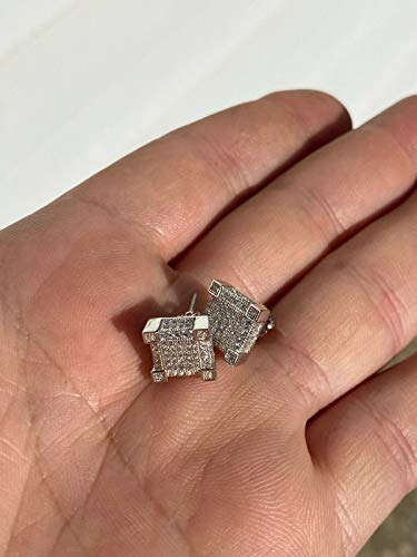 Mens & Woman's Real Solid 925 Silver Iced Diamond Hip Hop Earrings Studs Screw Back Cube #TOP5