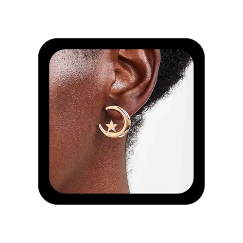 Cybche Boho Pequeños Pendientes Estrella Luna Pendientes De Oro Estrella Creciente Pendientes Minimalista Luna Celestial Joyas Para Las Mujeres