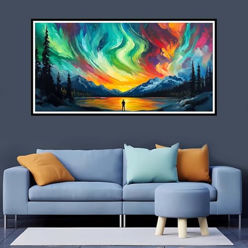 Diamond Painting Grande Aurora Completo Round 30x40 cm, 5D Diamond Painting Adultos Lago Cuadros de Diamantes, Pintura de Diamante Con Diamond Painting Kit para Mujer Regalos Decoracion-YZ714
