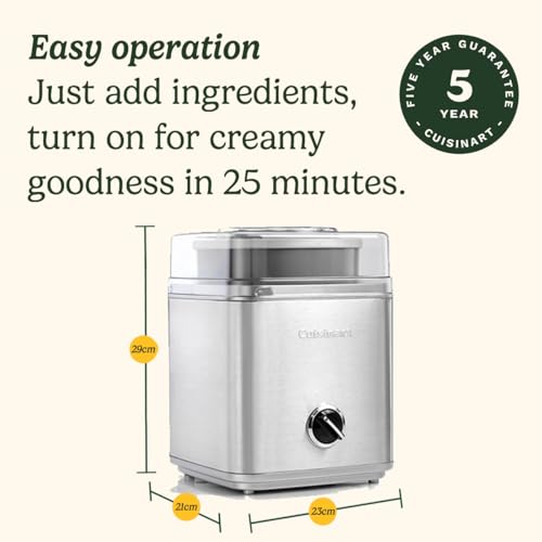 Cuisinart Deluxe Ice cream Maker, Frozen yogurt maker & Sorbet Maker, Homemade desserts, Easy to use at home, Ready in 25 minutes, 5 year guarantee, 2L capacity, Silver ICE30BCU