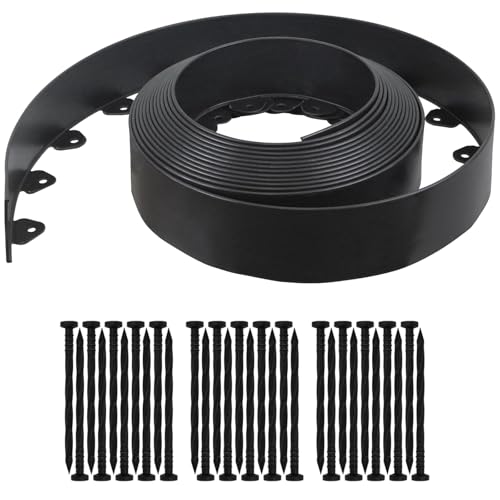 10M Flexible Garden Edging Border: L-Shaped Plastic Lawn Edging with 30 Pegs No Dig Landscape Lawn Edging Border Suitable for Outdoor Flower Beds Lawn Grass and Gardening Enthusias