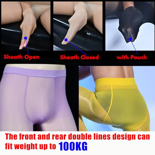 LESOYA Men's Plus Size 8D Oil Shiny Pantyhose High Elastic Nylon See Through Sheer Stockings Underwear with Sheath2