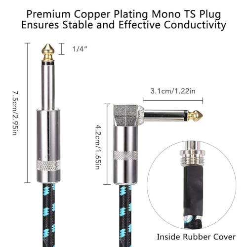 Cable de guitarra 6.5mm con conectores 90° y recto 2 m azul miniatura 3