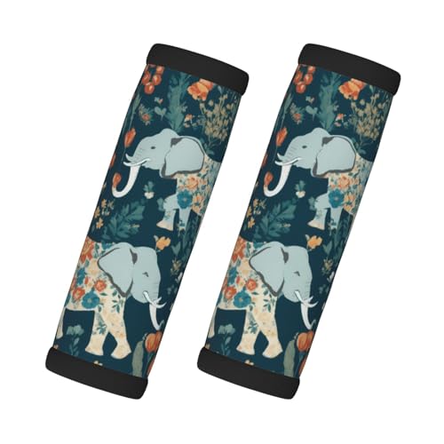 FBGHHTY Magnífico patrón de prados con elefante floral en impresión, versatilidad para asa de equipaje, paquete de 2 accesorios de viaje para maleta, agarre antideslizante