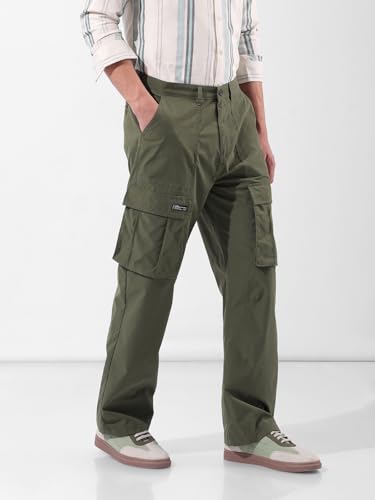 Image of The Indian Garage Co Men Relaxed Fit Textured Mid-Rise Cargos