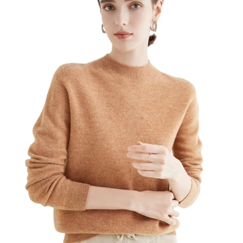 100% Merino Wool Sweaters Women's Fall Winter Warm Soft Knitted Loose Pullover Turtleneck Long Sleeves