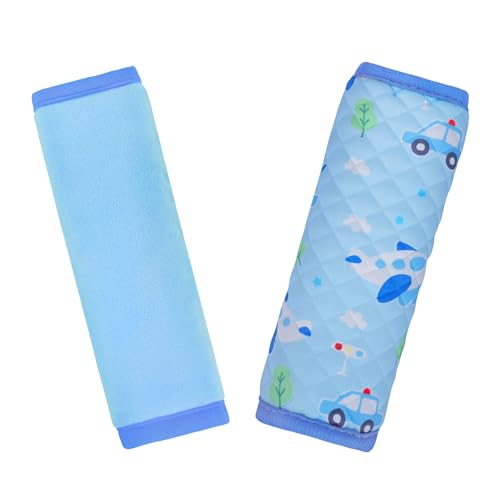 Image of INFANZIA Car Seat Strap Covers for Infants Babies, Soft Carseat Shoulder Pads for Kids, Double-Sided Use Seatbelt Cushion Covers for Stroller, Pushchair & High Chair (Blue)