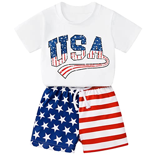 Weixinbuy Toddler Baby Boy 4th of July Outfits Short Sleeve T-Shirt Tops and American Flag Shorts 2Pcs Summer Outfit Independance Day Clothes Set for Boys 18-24 Months