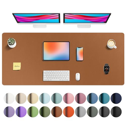 Image of Aothia Faux Leather Desk Mat - Non-Slip PU Leather Desk Blotter, Waterproof Writing Surface, Large Desk Pad for Office & Home (Brown, 55 inch x 24 inch)