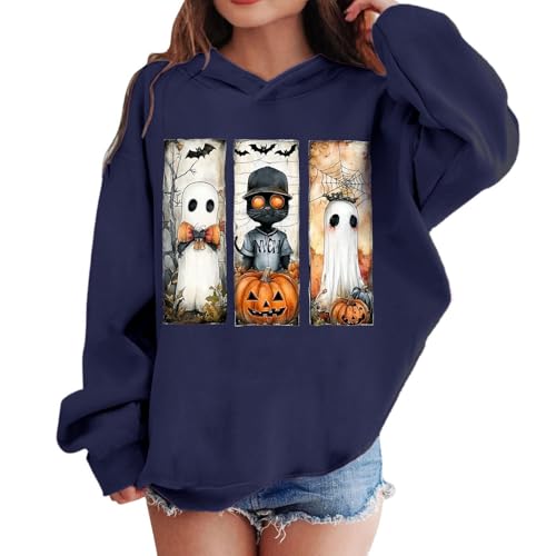 Sweatshirts for Teen Girls Spooky Season Casual Long Sleeve Hooded Tops Cute Graphic Print Hoodies Halloween Outfits