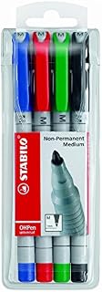 OHP Pen - STABILO OHP Pen Soluble - Superfine - Wallet of 4 - Assorted Colours