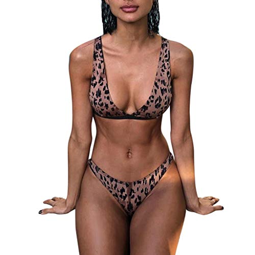 QUICKLYLY Bikini Mujer 2018-2019 Push up Cintura Alta brasileño Sexy Traje Baño Ropa Interior Baño Relleno Embarazada piñas Tanga Vendaje Sujetador Playa Conjunto Bañador Cintura Verano(café,M)