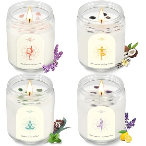 Velas Aromáticas Con Piedras De Cristal Para El Hogar Velas De Cera De Soja Natural Con 4 Aromas (Coco, Limón, Lila, Eucalipto) Sin Humo + 45-50 h De Autonomía En Un Set De Regalo Regalos Para Mujer | Ya disponible en tu tienda friki favorita! En mundofriki.es!