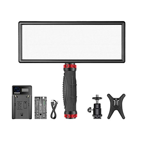 Neewer 144 LED Video Light with Handle Stand Kit: Slim Dimmable 3200K~5600K LED Panel with Hot Shoe Mount, 2600mAh Li-ion Battery & Charger, Soft LED Lighting Kit for Photography Video Recording