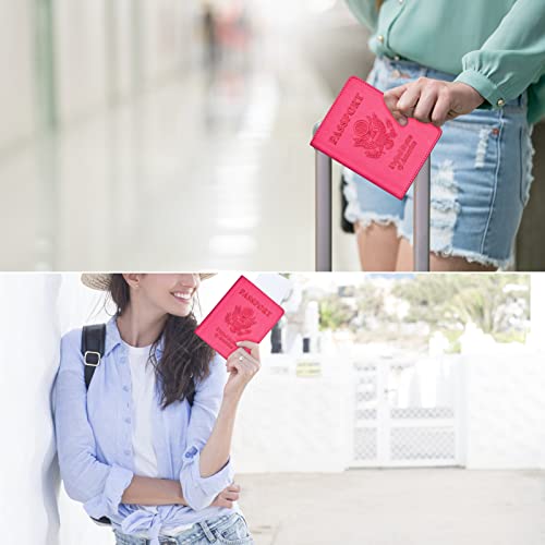 Image of Passport and Vaccine Card Holder Combo, with Slot, Wallet, Cover, Case, for Women Men(AD-Rose Red)