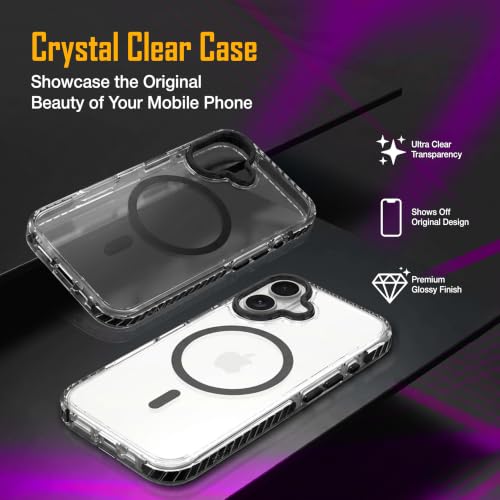 Image of Zapcase Crystal Clear Back case for iPhone 16 | Hard PC Back | TPU Bumper with Inner Rubber Grip | Metal Camera Guard Bezel | Metal Buttons | Scratch Resistant Cover | 2 Layer Edge Protection | Black