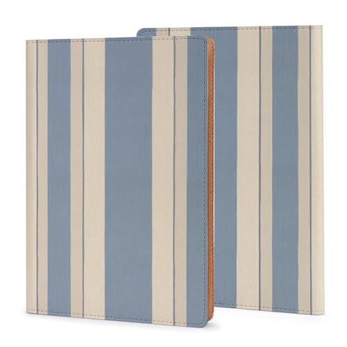 Carnet A5 à rayures bleu beige avec couverture cuir synthétique