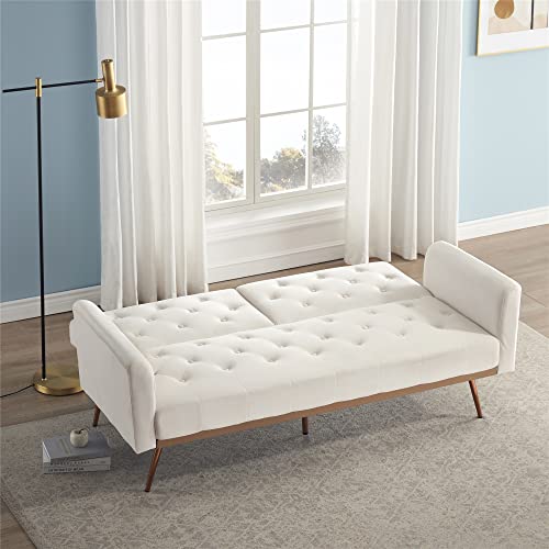 Pboghlrd Convertible Velvet Futon Sofa, Folding Loveseat Sofa With Throw Pillow And Midfoot, Small Sleeper Couch Bed For Living Room, Bedroom, Home Office (Beige) #TOP2