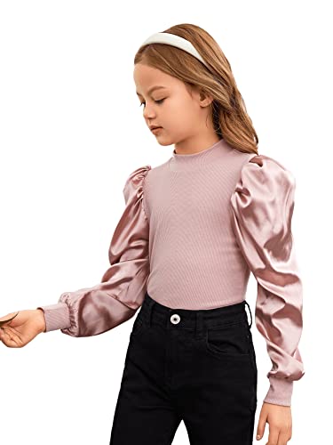Image of Floerns Girls Casual Puff Long Sleeve Round Neck Rib Knit Blouse Tee Tops