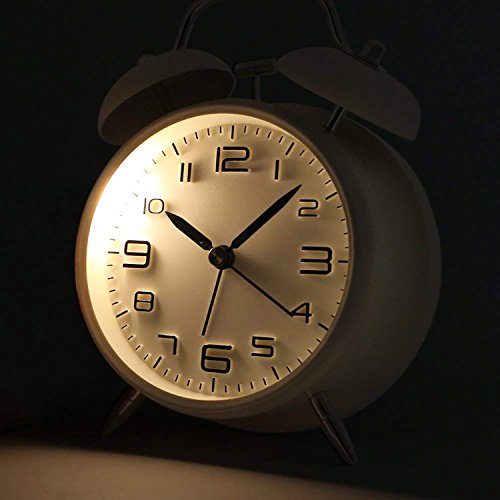 Betus [Non-Ticking Twin Bell Alarm Clock - Metal Frame 3D Dial With Backlight Function - Desk Table Clock For Home & Office - Milk White #TOP4