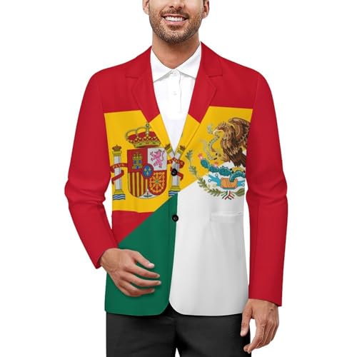 Flag of Spain and Mexico Men's Casual Blazers Slim Fit Sport Coats Blazer Two Buttons Suit Jacket for Work Party