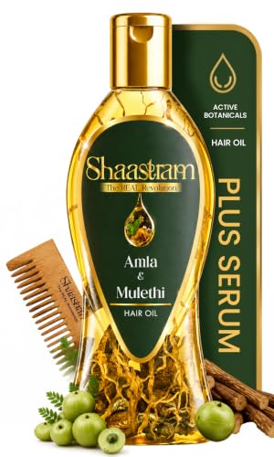 Image of Amla & Mulethi Hair Oil (works like a serum) with Neem Comb for Hair Growth & Fall Control (180ml) | Reduces Hair Loss, Strengthens Roots, Promotes Hair Growth | Non-Sticky, Fast Absorbing Herbal Oil for Men & Women