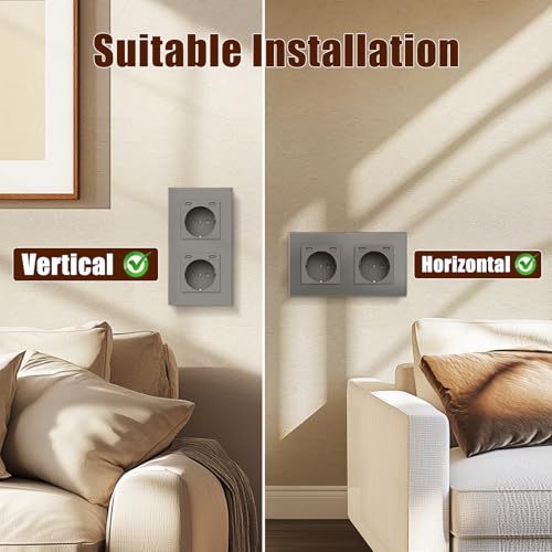 BSEED Steckdose mit USB C(5 V 2.1A),Unterputz Steckdose (Typ C und Typ C),16A 250V 2 Fach Wandsteckdose,2*USB C Einbausteckdose Geeignet f&uuml;r Phone,Pad-157mm*86mm,Grau