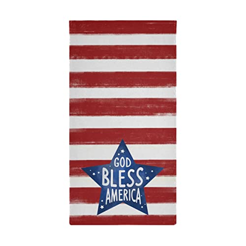 2Pcs Usa Flag Towels With Red Stripes Blue Star, God Bless America Larger Hand Face Towels, Veteran Day Patriotic Microfiber Fingertip Towel Fast Drying Washcloth For Bathroom Spa Guest Gift #TOP6