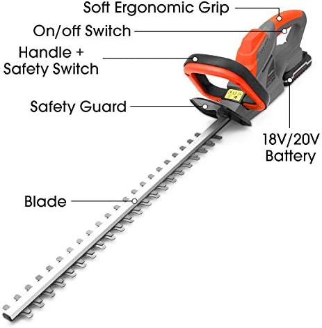 Terratek 20V Cordless Hedge Trimmer, 51cm (510mm) Cutting Length, Easy Cut Pro Lightweight Garden Handheld Cutter, Charger and Safety Blade Guard