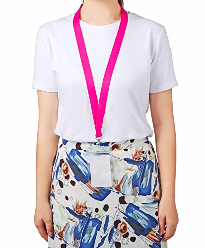 Bright Neon Hot Pink Lanyard with Anti-Lost ID Holders Cruise Fluorescent Lanyard for Waterproof ID