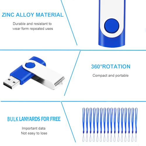 Image of EASTBULL 2GB Flash Drive 100 Bulk USB 2.0 Fast Speed Flash Drives Pack Swivel USB Drives Pack (Blue, 100 Pack)
