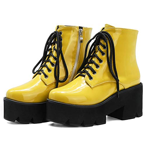Image of Parisuit Womens Goth Patent Ankle Boots Platform Chunky Combat Boots