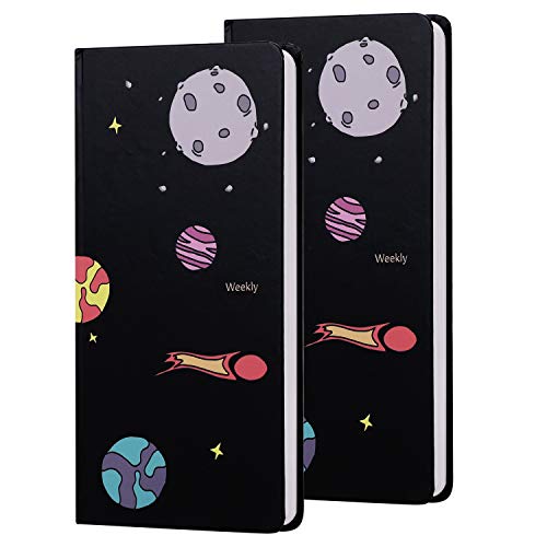 Lot de 2 Carnets de Grille Couverture Rigide Bloc-notes Enfant Adulte Agenda Journalier Semainier Mensuel Calepin de Plan Multifonction Carnet de Notes Bureau Scolaire Carnet de Voyage Portable Cover