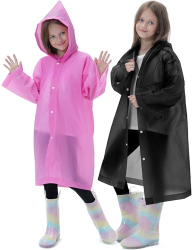 Image of 2 Pack Reusable Waterproof Raincoat EVA Emergency Rain Ponchos One Size Rain Jacket for Children, Boys and Girls