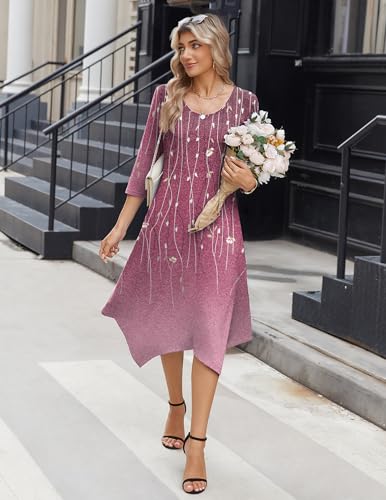 Image of Zeagoo Midi Dresses Women 2026 Dress 3 /4 Sleeve Casual Dresses with Pockets A Line Summer Beach Sundress