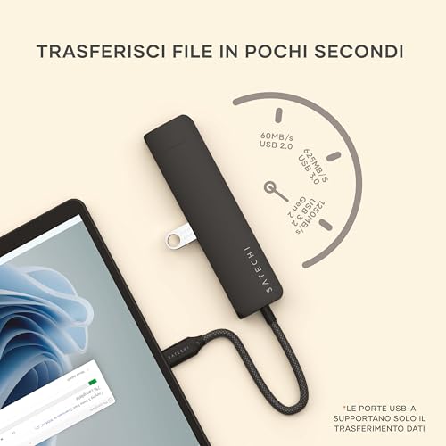 SATECHI Hub USB C 7 in 1 Slim Plus, Adattatore Multiporta con HDMI 4K@60Hz, PD 100W, 2x USB-A, Ethernet, Lettore SD/MicroSD, per MacBook, Chromebook, ThinkPad, Windows, Surface e altro – Nero - Hub USB - Immagine 3
