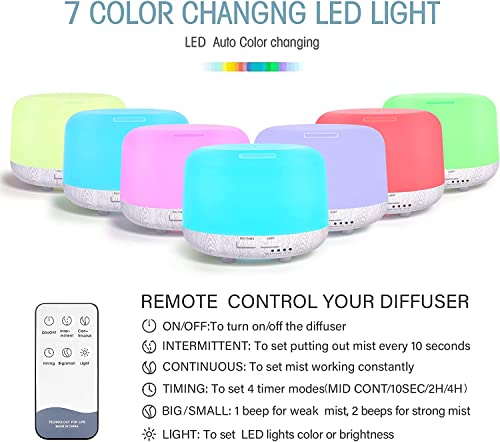 Image of Aromatherapy Diffuser for Essential Oil, 300ml Cool Mist Humidifier with Remote Control, Aroma Diffusers for Home with Waterless Safety Switch & 14 LED Colors