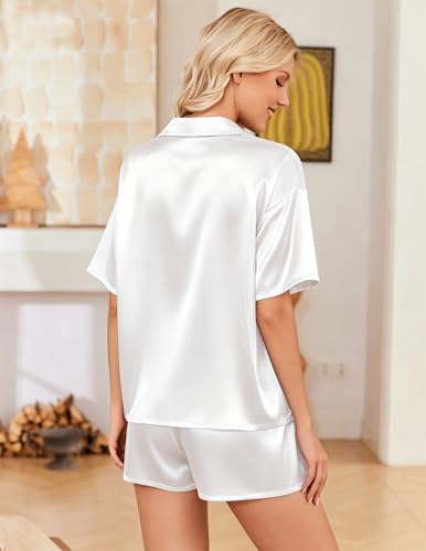 Image of Ekouaer Womens Satin Pajama Set Short Sleeve Button Down Sleepwear 2 Piece Silky Pj Set Soft Loungewear for Ladies